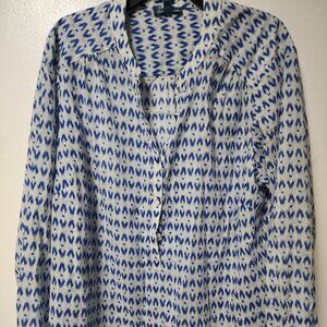 Fleur Bleu blue white print cotton tunic top 2x summer vacation